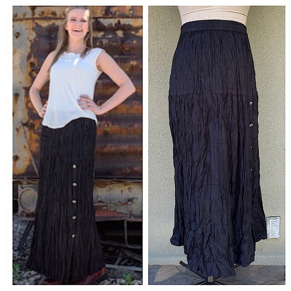 Crazy Cowgirl Skirts Vintage Crazy Cowgirl Black Broomstick Maxi